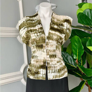 Wes Gordon Silk Crepe Croc Print V-neck Lace Up Blouse Size 6